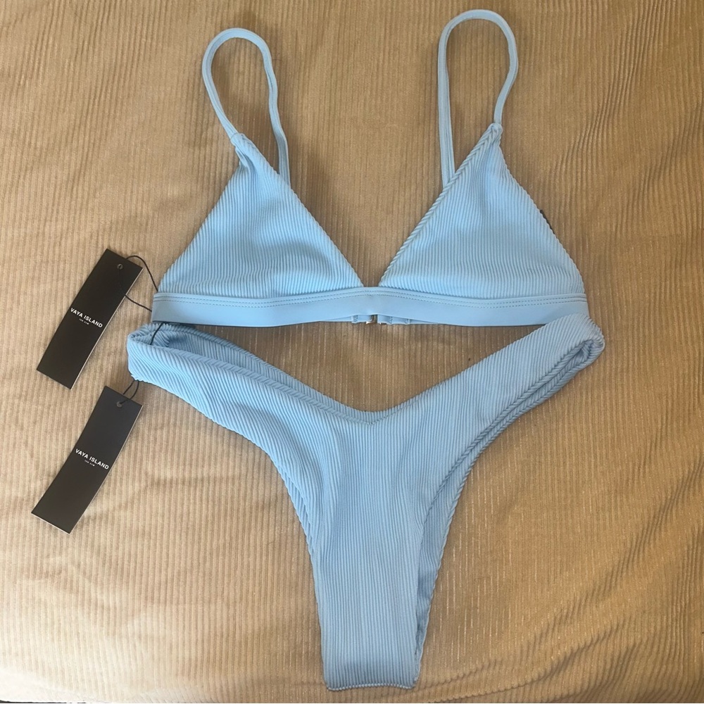 Sky Blue Ribbed Bikini Set